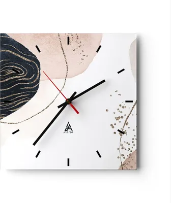 Produktbild von Wanduhr - Quadrat - Glasuhr - Abstraktion Modern Grafik - 30x30cm - Schleichendes Uhrwerk - Lautlos - zum Aufhängen bereit - Dekoration Modern - Wanddekoration aus Glas - C3AC30x30-4217