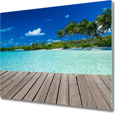 Produktbild von Glas Herdabdeckplatte 60x52 cm Spritzschutz Glasabdeckplatte Schneidebrett Tropischer Strand