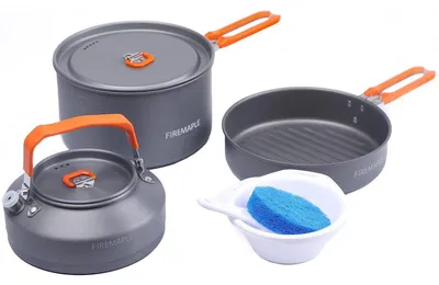 Produktbild von Camping Kochset 9-teilig Harteloxiertes Aluminium Orange