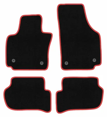 Productafbeelding van Velours automatten voor Seat Toledo III 2004-2012 (MPV) – 4-delig, zwart/rood, op maat – Wielganizator CARLUX