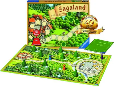 A board game box and board are displayed, along with a rulebook.