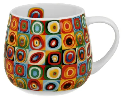 Produktbild von Becher, Porzellantasse in einer Schachtel, Geschenk, Kunstwerk - Squares with Circles W.Kandinsky 430 ml