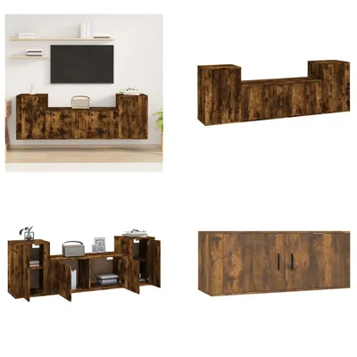 Produktbild von vidaXL 3 tlg. TV Schrank Set Räuchereiche Holzwerkstoff - TV-Schrank-Set - TV-Schrank-Sets - Wohnwand - Schrankwand