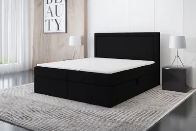 Produktbild von Boxspringbett FRODI 180 x 200 mit 2 Bettkästen, Bonell-Matratze und Topper. Farbe: Schwarz