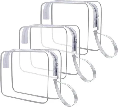 Image de Lot de 3 pochettes de maquillage transparentes, pochettes de voyage transparentes, pochettes de maquillage imperméables, pochettes de voyage pour femmes et hommes, gris