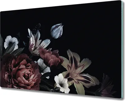 Produktbild von Glas-Herdabdeckplatte Glaskeramikkochfeld-Abdeckung Spritzschutz - 80x52 cm - Vintage Iris schwarz