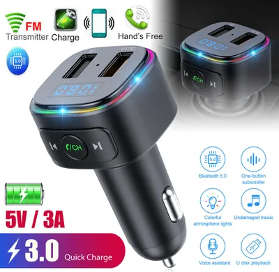 Image de Chargeur USB pour voiture Adaptateur radio Fm Bluetooth Noir