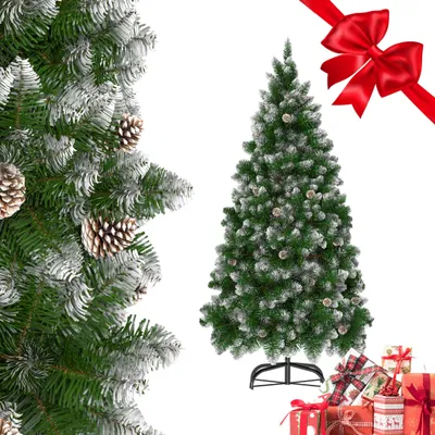 Obrázek produktu pro ROSEJANE Umělá vánoční stromek, výška 210 cm, s efektem šišek a sněhu, 720 větví, umělá jedle s kovovým stojanem