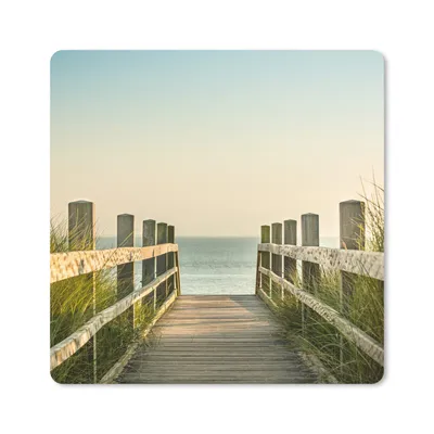 Produktbild von MuchoWow® Mauspad Mousepad Meer - Weg - Zaun 20x20 cm - Mousepads - Maus Mat - Pad - Mausunterlage - Desk Mat - Bureauartikeln
