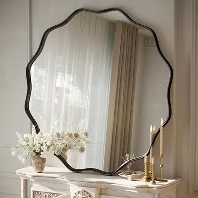 Imagen del producto de Espejo de pared redondo con borde ondulado, 105 cm, color