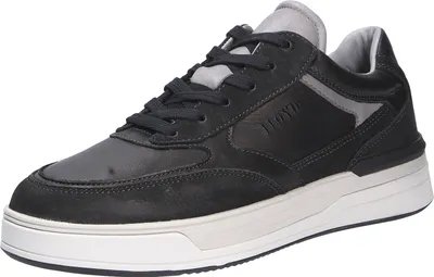A single black and gray sneaker is shown from a side-angle against a white background.