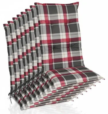 Image de Beautissu Lot de 8 coussins pour dossier haut 120 x 50 cm, rembourrage bordeaux à carreaux