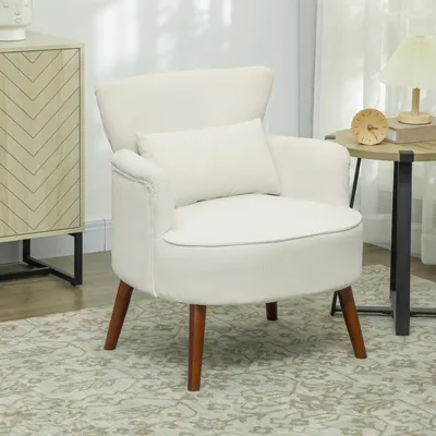 Produktbild von SUGIFT Polstersessel Flügelrücken Cremeweiß, Akzentsessel Lendenkissen Polyester, Wohnzimmersessel Kautschukholzbeine | 69,5 x 69 x 78 cm | bis 120 kg