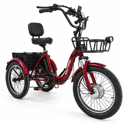 Productafbeelding van Elektrische driewieler voor senioren Motiro M19 rood met rugleuning en gashendel, 250 W, accu 36 V 10,4 Ah, actieradius 60 km