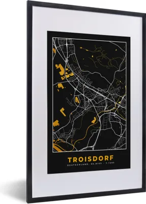 Produktbild von MuchoWow® Gerahmtes Poster Stadtplan - Karte - Deutschland - Troisdorf - Karte 40x60 cm - Poster mit Schwarzem Bilderrahmen Wandposter Rahmen Foto Bilder - Poster in Rahmen
