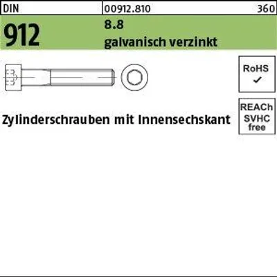 Produktbild von Reyher  Zylinderschrauben DIN 912 8.8 M 10x300 galv. vz (50 Stück)