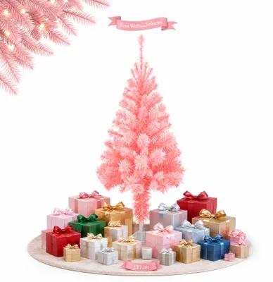 Productafbeelding van UISEBRT Kunstkerstboom, roze, 120 cm. PVC-kunstboom met dicht bladerdak, inclusief plastic voet, kerstdecoratie