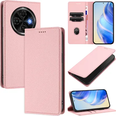 Produktbild von Litchi Leder Handyhülle für Tecno Spark 30C 4G Wallet Kartenfächer Standfunktion Hülle Pink