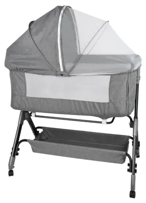 Produktbild von Beistellbett Baby 3 in 1 mit Aufbewahrungskorb, faltbar, 4 Rollen, Leinengrau, 104 x 52 x 100–110 cm