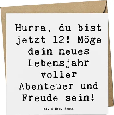 Produktbild von Mr. & Mrs. Panda Glückwunschkarte Spruch 12. Geburtstag - Weiß - Geschenk, Abenteuerlust, doppelkarte, besondere Wünsche, Grußkarte, handgefertigte Geschenke, anlasskarte