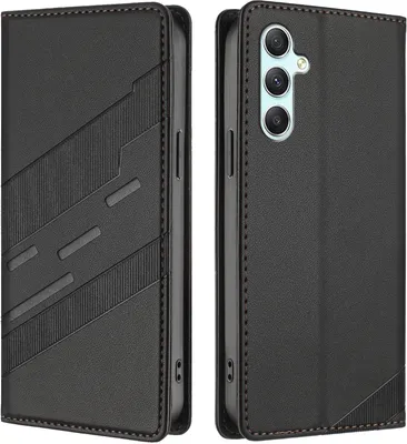 Produktbild von Hülle für Samsung Galaxy A34 5G, Kunstleder Brieftaschen Handyhülle mit Kartenfach und Standfunktion Schwarz