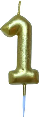 Produktbild von Tortenkerze, Zahlenkerze "1" Gold mit Halter für Geburtstagstorte, Jubiläum, Hochzeit