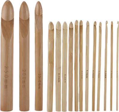 Obrázek produktu pro 15ks háčků na háčkování s velkou ergonomickou rukojetí bambusové extra silné jehlice 15 mm/20 mm/25 mm pro artritické ruce