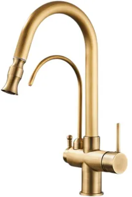 Produktbild von 3-Wege Küchenarmatur Parma mit Wasserfilter-Anschluss, herausziehbare Brause, 360° schwenkbar, getrennte Wasserwege, Keramikkartusche Gold