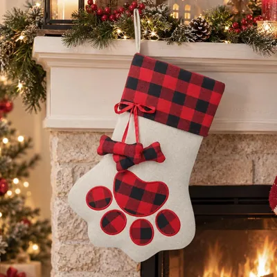Produktbild von Kerstkous Beige Leinenstoff, 29,5 x 43 cm, Weihnachtsdeko für Kamin