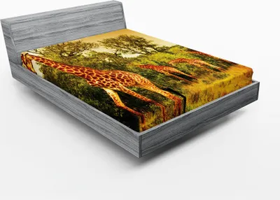 Produktbild von ABAKUHAUS Giraffe Spannbetttuch, Afrikanische Safari-Tiere, die in das grüne Forest Savannah Wildlife Theme gehen, 90 x 200 cm, Dunkelorange Grün