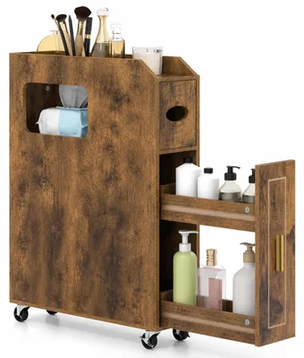 Schmaler Badschrank mit Rollen, 16x50x69 cm, braun