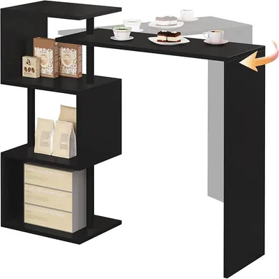Produktbild von Bartisch Stehtisch Bistrotisch Bartheke Tresentisch, mit 3 Ablagefläche, drehbar, Metall, MDF, 134x112x38cm(BxHxT), Schwarz
