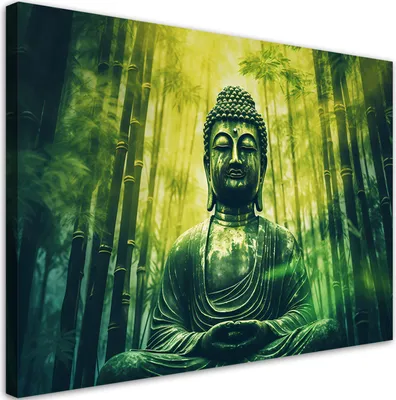 Produktbild von Leinwandbild Buddha und Zen-Bambus 100x70 Feeby Grün bild für die wand bereit zum aufhängen