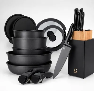 Image de Ensemble de cuisine en céramique comprenant 21 pièces, avec des ustensiles de cuisine et des couteaux
