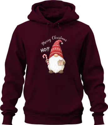 Zdjęcie produktu dla Wesołych Świąt HO!!! Christmas Gnome Candy Cane Hat Uni Bluza z kapturem, bordowy, S