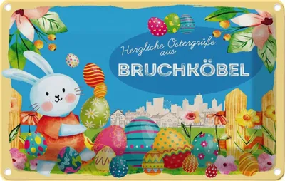 Produktbild von vianmo Blechschild 12x18 cm Ostergrüße BRUCHKÖBEL Ostern Gruß