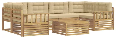 Produktbild von vidaXL Outdoor-Sofagarnitur mit Kissen 7 pcs Weiß und Beige Polyester
