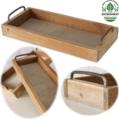 Produktbild von Vintage Holz Serviertablett 38x18cm mit Griff Holztablett Küchentablett Deko Tablett
