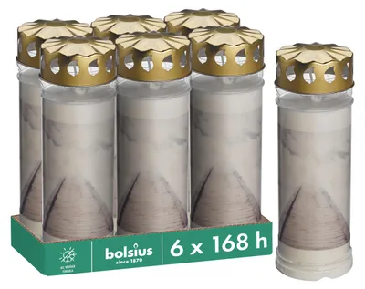 Productafbeelding van Bolsius grafkaars - Wit - 6 stuks - Brandduur: 168 uur - Rouwkaars