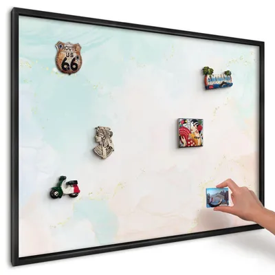 Produktbild von Magnettafel 100x70 cm mit schwarzem Rahmen - Magnetische Metalltafel, Magnetpinnwand zur Wandmontage für Wohnzimmer, Küche, Flur, Kinderzimmer und Büro - Pastell-Eleganz