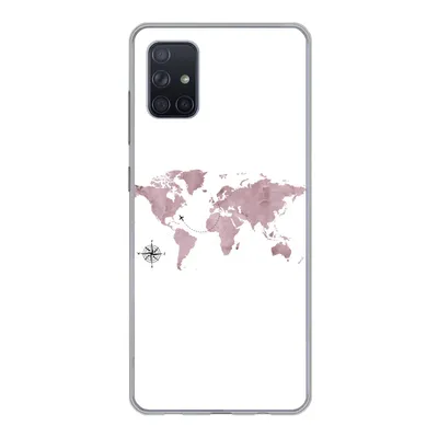 Produktbild von MuchoWow® Handyhülle Schutzhülle Hülle für Samsung Galaxy A71 Weltkarte - Rosa - Flugzeug Silikon Softcase Handy Hülle - Kartenbesitzer