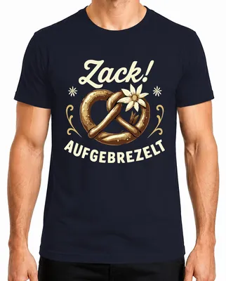 Imagen del producto de Camiseta para hombre, diseño , con motivos de pretzels, trajes tradicionales, edelweiss y la palabra "Wiesn" (término bávaro para la ), color azul marino, talla S