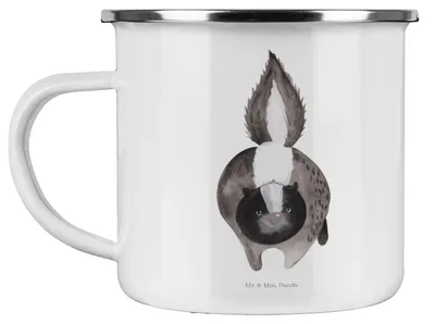 Produktbild von Mr. & Mrs. Panda Emaille Becher Stinktier Angriff - Weiß - Geschenk, Teetasse, emaillebecher, Stinker, Wildtier, Drohung, Skunk, Tasse, Raubtier, Kaffeepott, Pott