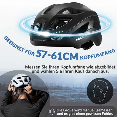 Produktbild von ROCKBROS, Fahrradhelm, Schwarz, 57-61cm, mit Licht, CE, PC+EPS, MTB, TYPE-C, 1800mAh Akku