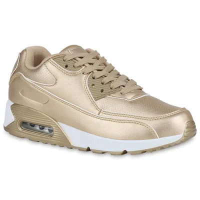 Produktbild von Mytrendshoe Damen Sportschuhe Metallic Laufschuhe Sneaker Freizeit Schuhe 822494, Farbe: Gold, Größe: 39