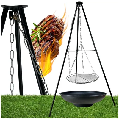 Produktbild von Dreibein Schwenkgrill 152cm - mit Grillrost Ø 60cm - Höhenverstellbar Kette - Outdoor Holzkohlegrill
