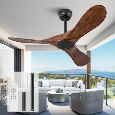 Produktbild von AIORBER Deckenventilator ohne Licht mit Fernbedienung, 42 Zoll, leiser DC-Motor, 6 Stufen, Sommer/Winter-Betrieb, 3 ABS-Flügel, Holzoptik, Schwarz+Natur