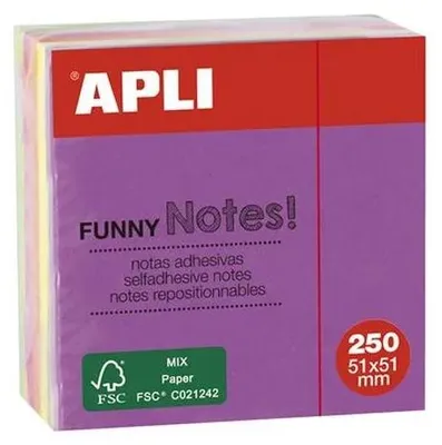 Image de Apli bloc-notes adhésif amusant 51x51mm mini bloc-notes 250h assorti couleurs fluorescentes