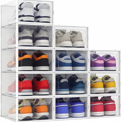 Schuhboxen, durchsichtig, stapelbar, 12 Stück, Kunststoff, Frontöffnung
