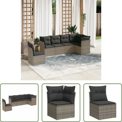 Produktbild von The Living Store 6-tlg. Garten-Sofagarnitur mit Kissen Grau Poly Rattan